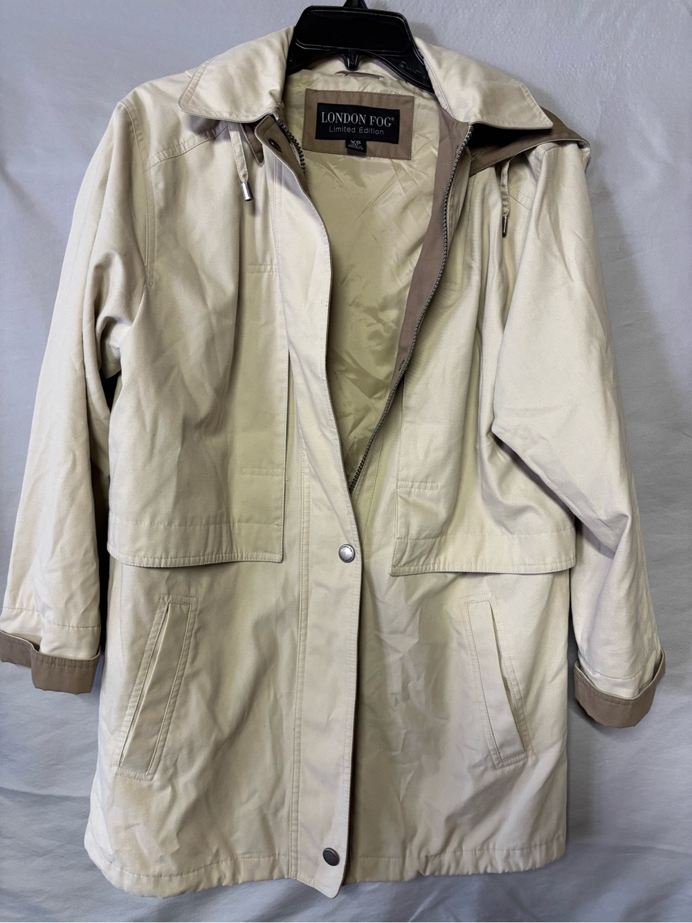 London Fog Cream Trench Coat with Contrast Trim